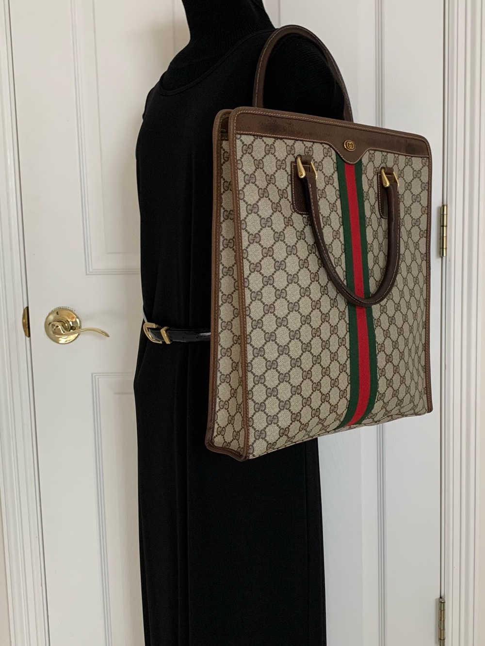 Vintage Gucci Monogram Canvas Sherry Line Tote with dust bag